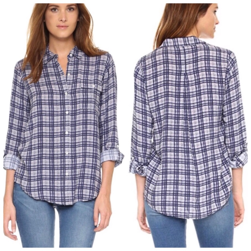 SOFT JOIE NWT Onyx Plaid Button Shirt Rayon XS